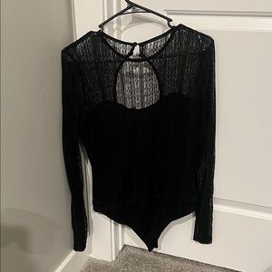 Lulu's Black Lace Long Sleeve Bodysuit
